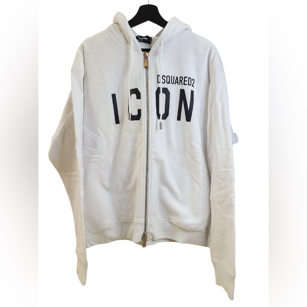 🇨🇦 NWOT ✨ Men’s DISQUARED2 White Hoodie with Black ‘Icon’ Lettering - 3XL